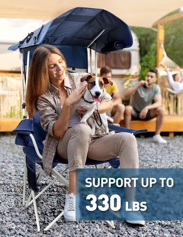 Beach Chair with Canopy Shade, Folding Camping Chair with Canopy with Cup Holder, Side Pocket for Camp, Beach, Tailgates, Fishing - Support 330 LBS in Saudi Arabia