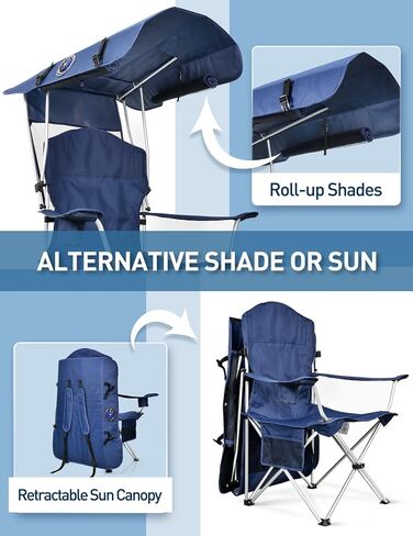 Beach Chair with Canopy Shade, Folding Camping Chair with Canopy with Cup Holder, Side Pocket for Camp, Beach, Tailgates, Fishing - Support 330 LBS in Saudi Arabia