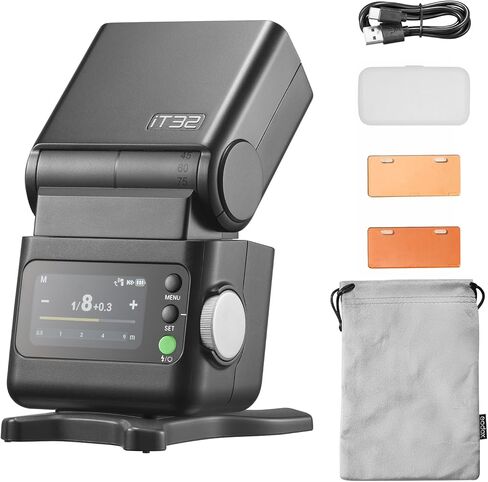 فلاش كاميرا Godox iT32 TTL، فلاش كاميرا IT32 iFlash، جهاز استقبال مدمج 2.4 جيجا هرتز، مع حقيبة تخزين وموزع، مشغل فلاش لاسلكي X5 مطابق يمكن أن يعمل مع Canon وNikon وSony وFujifilm وOlympus إلخ in Saudi Arabia