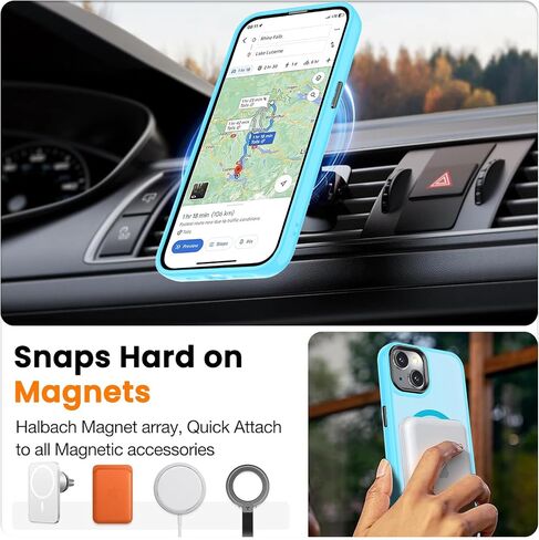 حافظة مغناطيسية لهاتف iPhone 13 وiPhone 14 مع واقي شاشة، [متوافقة مع Magsafe] غطاء هاتف فائق النحافة وشفاف غير لامع مقاوم للصدمات - أزرق سماوي in Kuwait