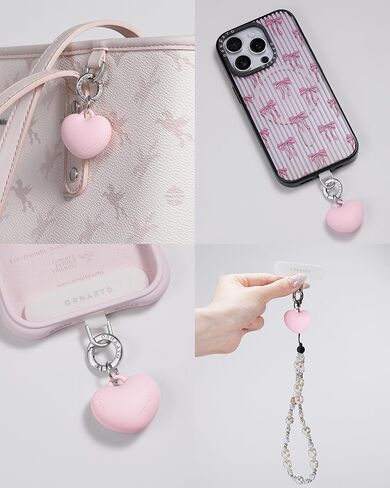 ORNARTO حلية هاتف على شكل قلب لهاتف iPhone وAirPods، قلادة من السيليكون السائل اللطيف، سلسلة مفاتيح قابلة للفصل وملحق حقيبة in Saudi Arabia