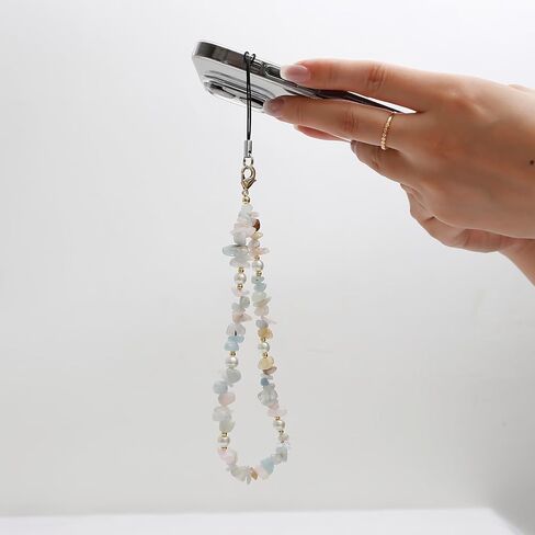 Phone Charm, Handmade Beaded Wrist Strap Chain Lanyard with Natural Crystal for Camera Keychain Wallet Pendant Decor in Kuwait