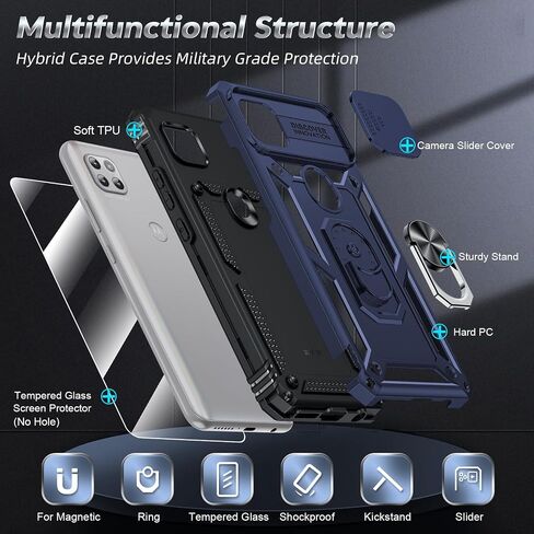 LeYi for Motorola One-5G Ace Case: Motorola One 5G UW Ace Case with Slide Camera Cover and Screen Protector, Shockproof Unlocked Phone Cover with Magnetic Ring Stand Funda para Moto One 5 G Ace, Black in Saudi Arabia