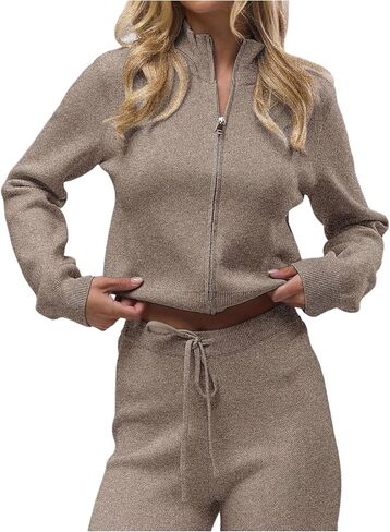 SOLY HUX Women's Zip Up Cardigan Sweater High Neck Long Sleeve Knit Crop Tops Fall Clothes in Saudi Arabia