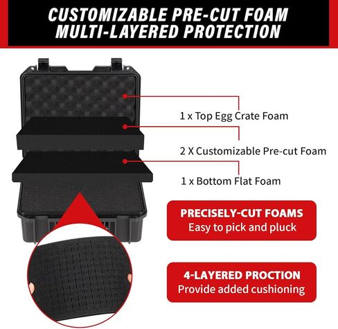 حافظة مسدس SEKKVY للمسدسات، حافظة مسدس صلبة مقاس 13 بوصة/14 بوصة/16 ​​بوصة مع رغوة مقطوعة مسبقًا، حافظة مقاومة للماء IP67 للسفر والصيد العسكري التكتيكي، صندوق تخزين واقٍ لبيريتا وسميث ويسون وغلوك in Kuwait