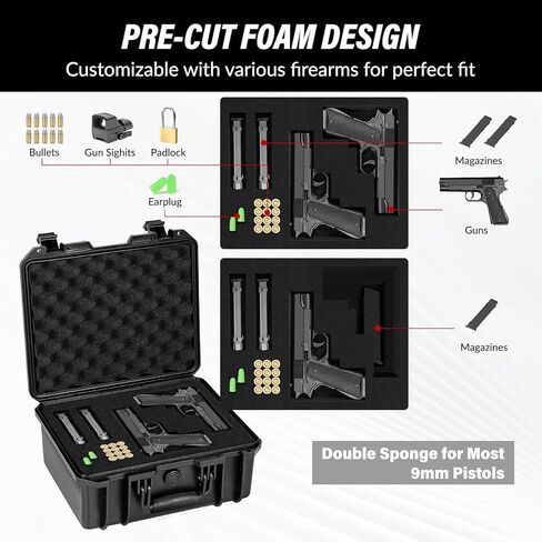حافظة مسدس SEKKVY للمسدسات، حافظة مسدس صلبة مقاس 13 بوصة/14 بوصة/16 ​​بوصة مع رغوة مقطوعة مسبقًا، حافظة مقاومة للماء IP67 للسفر والصيد العسكري التكتيكي، صندوق تخزين واقٍ لبيريتا وسميث ويسون وغلوك in Kuwait