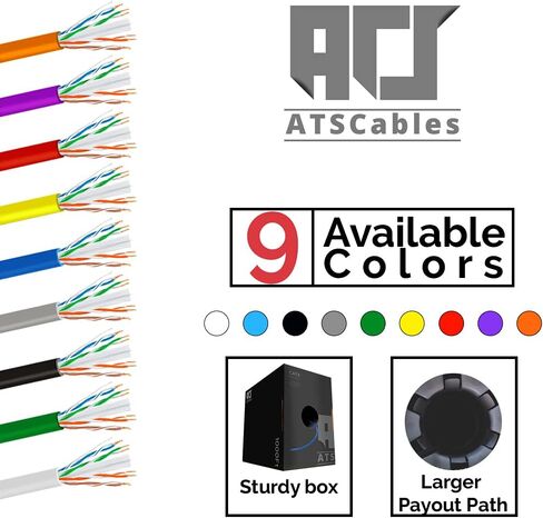 كابلات ATS | كابل CAT6 بلينوم (CMP) 1000 قدم | نجح اختبار محلل الشبكة DSX-8000 | 23AWG UTP 4Pair، كابلات إيثرنت صلبة بسرعة 550 ميجاهرتز، 10 جيجابت، متوفرة بـ 9 ألوان (أزرق، 1000 قدم) in Kuwait