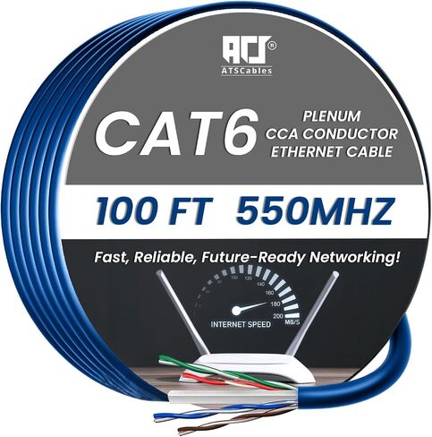 كابلات ATS | كابل CAT6 بلينوم (CMP) 1000 قدم | نجح اختبار محلل الشبكة DSX-8000 | 23AWG UTP 4Pair، كابلات إيثرنت صلبة بسرعة 550 ميجاهرتز، 10 جيجابت، متوفرة بـ 9 ألوان (أزرق، 1000 قدم) in Kuwait