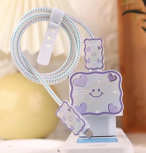Charger Cover Compatible with iPhone 20W Charger Cable, 3D Cute Cartoon Pattern Design Protective Case Cover Cable (Purple) in Saudi Arabia