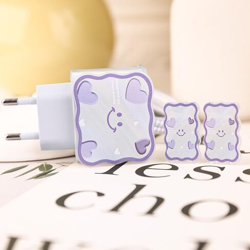 Charger Cover Compatible with iPhone 20W Charger Cable, 3D Cute Cartoon Pattern Design Protective Case Cover Cable (Purple) in Saudi Arabia