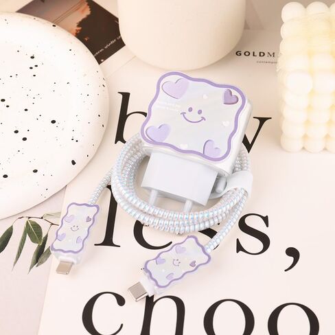 Charger Cover Compatible with iPhone 20W Charger Cable, 3D Cute Cartoon Pattern Design Protective Case Cover Cable (Purple) in Saudi Arabia