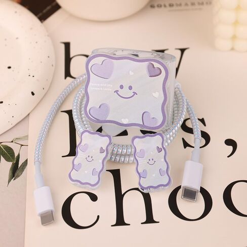 Charger Cover Compatible with iPhone 20W Charger Cable, 3D Cute Cartoon Pattern Design Protective Case Cover Cable (Purple) in Saudi Arabia