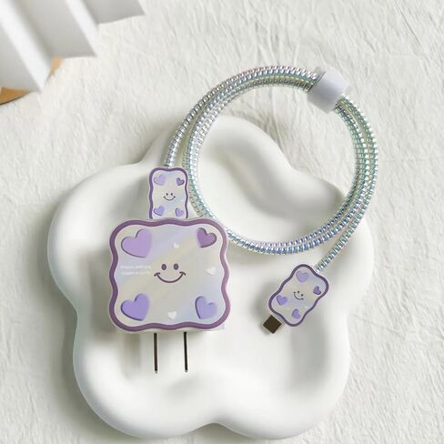 Charger Cover Compatible with iPhone 20W Charger Cable, 3D Cute Cartoon Pattern Design Protective Case Cover Cable (Purple) in Saudi Arabia
