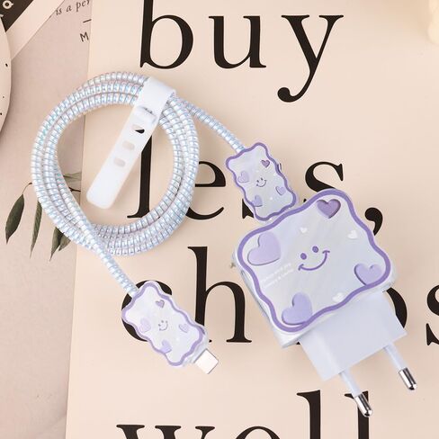 Charger Cover Compatible with iPhone 20W Charger Cable, 3D Cute Cartoon Pattern Design Protective Case Cover Cable (Purple) in Saudi Arabia