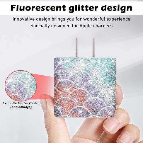 Glitter DIY Cable Protector for Apple 18W/20W Power Adapter, Bling Colorful Fish Scales Design Soft Data Cable Cord Case Phone Charging Protector Wire Saver for iPhone Charger in Saudi Arabia