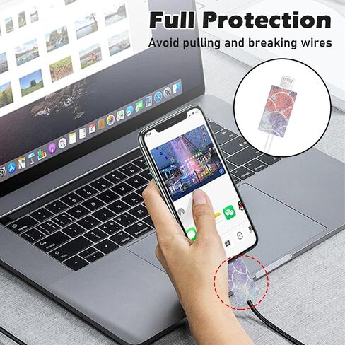 Glitter DIY Cable Protector for Apple 18W/20W Power Adapter, Bling Colorful Fish Scales Design Soft Data Cable Cord Case Phone Charging Protector Wire Saver for iPhone Charger in Saudi Arabia