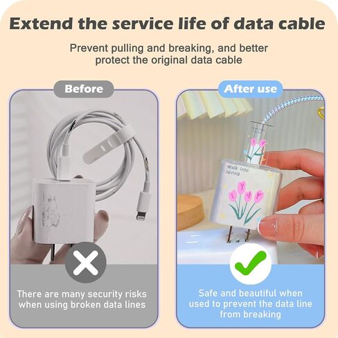 واقي كابل لطيف لهاتف iPhone 18W/20W شاحن محول مع تصميم Kawaii Bunny Tulips، جراب كابل كابل نقل بيانات ناعم من مادة TPU الشفافة لهاتف iPhone 11 12 13 14 15 Pro Max in Kuwait