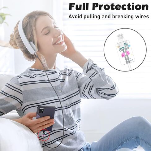 واقي كابل لطيف لهاتف iPhone 18W/20W شاحن محول مع تصميم Kawaii Bunny Tulips، جراب كابل كابل نقل بيانات ناعم من مادة TPU الشفافة لهاتف iPhone 11 12 13 14 15 Pro Max in Kuwait