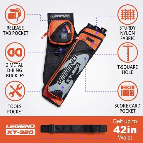 LEGEND XT320 Archery Quivers - Nylon Hip Quivers with 3 Arrow Tube Cases for Target Shooting - Adjustable Waist Belt, T-Slot, Storage Compartments for Accessories, Gear, Tools, Release Tab, Score Card in Kuwait