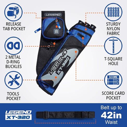 جعبة الرماية LEGEND XT320 - جعبة الورك من النايلون مع 3 حافظات أنبوبية للسهام لإطلاق النار على الهدف - حزام خصر قابل للتعديل، فتحة على شكل حرف T، مساحات تخزين للملحقات، والعتاد، والأدوات، وعلامة الإصدار، وبطاقة النقاط in Saudi Arabia