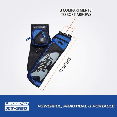 جعبة الرماية LEGEND XT320 - جعبة الورك من النايلون مع 3 حافظات أنبوبية للسهام لإطلاق النار على الهدف - حزام خصر قابل للتعديل، فتحة على شكل حرف T، مساحات تخزين للملحقات، والعتاد، والأدوات، وعلامة الإصدار، وبطاقة النقاط in Saudi Arabia