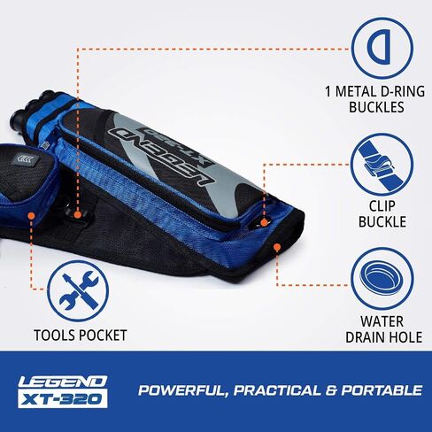 جعبة الرماية LEGEND XT320 - جعبة الورك من النايلون مع 3 حافظات أنبوبية للسهام لإطلاق النار على الهدف - حزام خصر قابل للتعديل، فتحة على شكل حرف T، مساحات تخزين للملحقات، والعتاد، والأدوات، وعلامة الإصدار، وبطاقة النقاط in Saudi Arabia