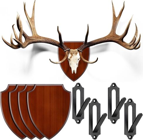 AceOrbit 4 مجموعات قرن الوعل تركيب عدة الخشب البلاك الغزلان تركيب عدة الغزلان رئيس جدار الجمجمة شماعات مع السنانير الجمجمة للدب الظباء الجماجم عيد الميلاد الشتاء الهدايا الديكور in Kuwait
