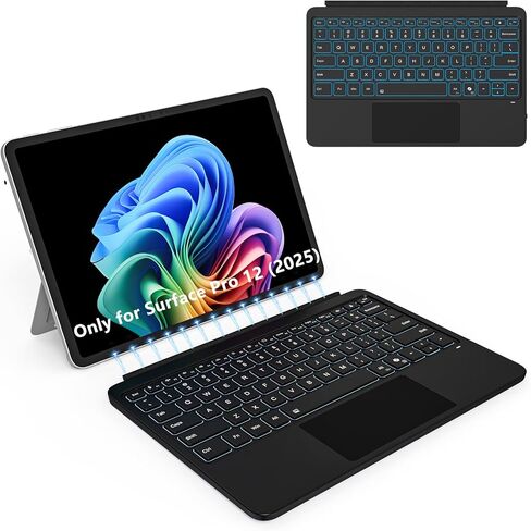 لوحة مفاتيح لجهاز Microsoft Surface Pro 12 بوصة (2025)، لوحة مفاتيح مغناطيسية لاسلكية بلوتوث مع لوحة تتبع متعددة اللمس، بطارية قابلة لإعادة الشحن، إضاءة خلفية 7 ألوان، نوم/استيقاظ ذكي in Kuwait