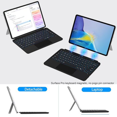 لوحة مفاتيح لجهاز Microsoft Surface Pro 12 بوصة (2025)، لوحة مفاتيح مغناطيسية لاسلكية بلوتوث مع لوحة تتبع متعددة اللمس، بطارية قابلة لإعادة الشحن، إضاءة خلفية 7 ألوان، نوم/استيقاظ ذكي in Kuwait