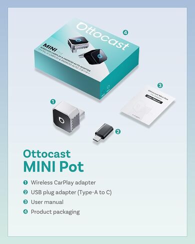 OTTOCAST Mini Pot 2025 2-in-1 Wireless CarPlay/Android Auto Adapter, 5GHz WiFi, Auto Connect for 2016+ Cars in Saudi Arabia