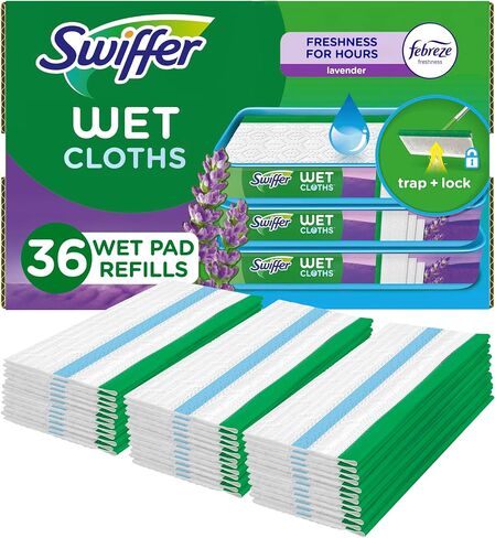 Swiffer Sweeper Wet Mopping Cloth Multi Surface Refills, Febreze Lavender Scent, 36 count (Pack of 2) in Kuwait