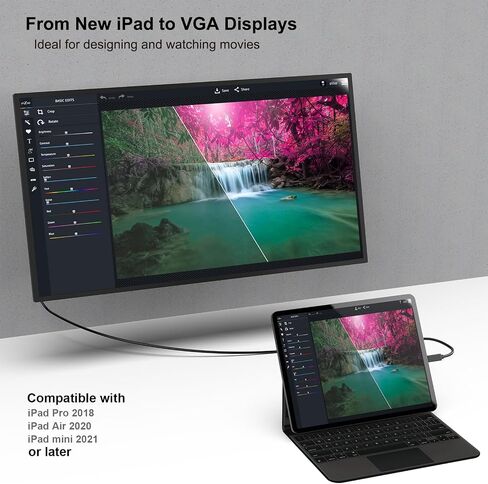 كابل USB C إلى VGA بطول 3 أقدام، كابل USB من النوع C إلى VGA [متوافق مع Thunderbolt 3/4] مع iPhone 15 Pro/Max، MacBook Pro/Air 2023، iPad Pro، iMac، S23، XPS 17، Surface Book 3 والمزيد in Saudi Arabia