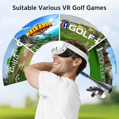 مرفق نادي الجولف الواقع الافتراضي لـ Oculus Meta Quest 3/3s، مادة ألياف الكربون، وزن الجولف، تتبع دقيق، قبضة حقيقية غير قابلة للانزلاق، ملحقات مقبض VR Golf Club Quest 3 للجولف +، ملحق VR Golf in Kuwait
