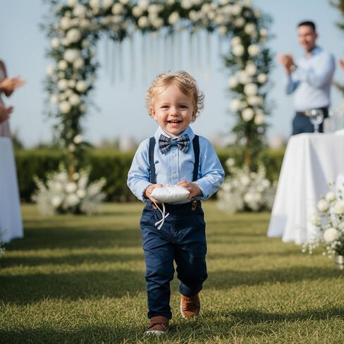 Volunboy Toddler Boys Formal Wedding Guest Dress Clothes Ring Bearer Outfit | boys ring bearer outfit, birthday photoshoot formal wear, bowtie long sleeve graduation dress shirt suspenders pants set in Saudi Arabia