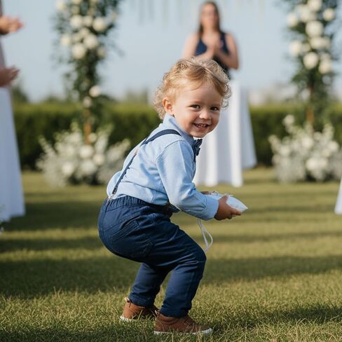 Volunboy Toddler Boys Formal Wedding Guest Dress Clothes Ring Bearer Outfit | boys ring bearer outfit, birthday photoshoot formal wear, bowtie long sleeve graduation dress shirt suspenders pants set in Saudi Arabia