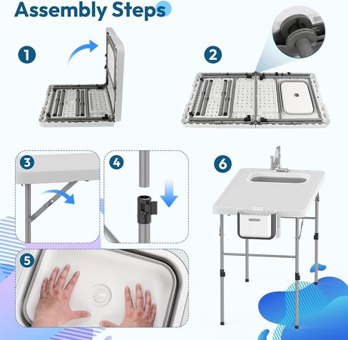 HLPB Fold in Half Folding Fish Cleaning Table with Sink, Foldable Protable Camping Sink Table with Drainage Hose & Fish Cleaning Kit, Fish Fillet Cutting Desk for Picnic Patio Backyard BBQ, White in Saudi Arabia