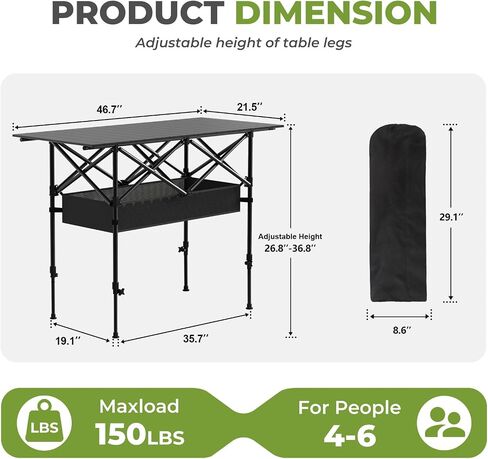 Camping Table Portable, Folding Roll-Up Picnic Table with Carry Bag & Detachable Storage Pockets, Lightweight Outdoor Table for Camping, Beach, Backyard, Party, BBQ, Patio in Saudi Arabia