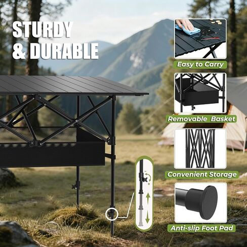 Camping Table Portable, Folding Roll-Up Picnic Table with Carry Bag & Detachable Storage Pockets, Lightweight Outdoor Table for Camping, Beach, Backyard, Party, BBQ, Patio in Saudi Arabia