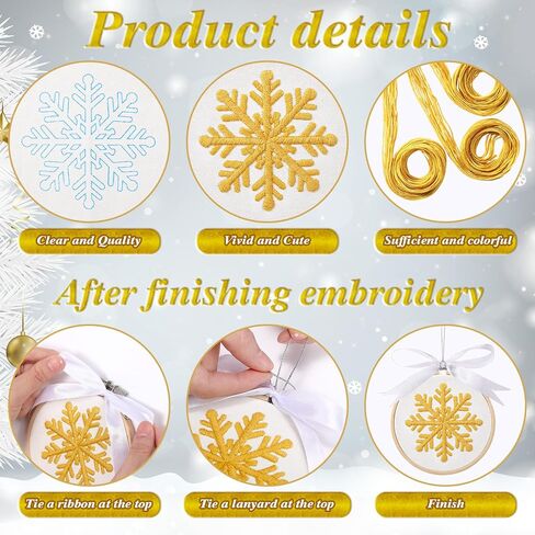 6 Sets Winter Embroidery Kit for Beginners Snowflakes Christmas Cross Kits DIY Needlepoint Kit with Patterns, Instructions, Embroidery Hoops, Threads, Needles, Needle Threader, Ropes, and Ribbon in Saudi Arabia