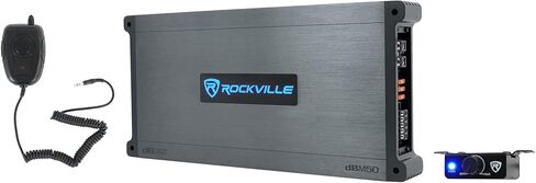 Rockville MS10LW Bundle: 10-in 2400-Watt Marine Subwoofer with LED, DBM50 4000-Watt 5-Channel Amplifier with Mic, RMWK4 Amp Installation Kit, (2) MRCA25 25ft RCA Cables, 5-Items in Saudi Arabia