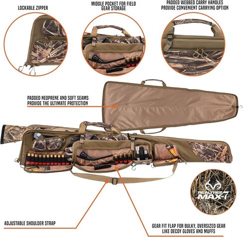 Allen Company Gear Fit Pursuit Waterfowl Shotgun Case - 52" Lockable Soft Gun Case with Adjustable Panel - Neoprene Pockets with Oversized Storage for Hunting Gearl - Realtree Max-7 Camo in Saudi Arabia