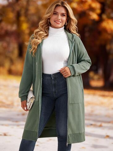Chulianyouhuo Women Plus Size Zip Up Hoodies Long Tunic Sweatshirt Casual Long Sleeve Jackets with Pockets 2XL-5XL in Saudi Arabia