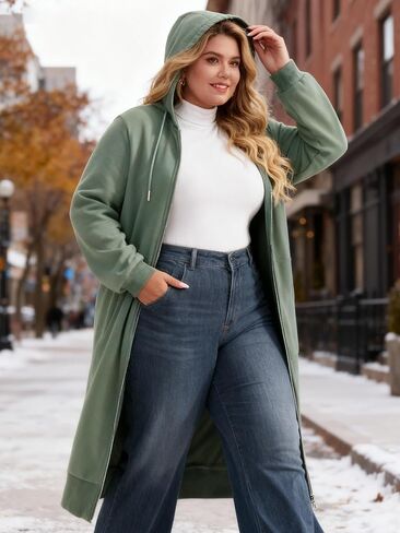 Chulianyouhuo Women Plus Size Zip Up Hoodies Long Tunic Sweatshirt Casual Long Sleeve Jackets with Pockets 2XL-5XL in Saudi Arabia