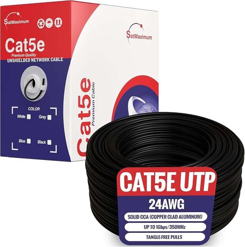 الكابلات المباشرة عبر الإنترنت 1000ft Cat5e الصلبة 24AWG كابل UTP Cat5 السائبة سحب مربع شبكة النحاس يرتدون أسلاك الألمنيوم (غير محمي (UTP)، أسود) in Saudi Arabia