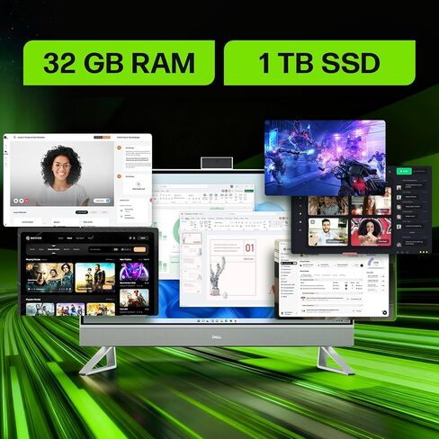 كمبيوتر مكتبي ديل انسبايرون 7730 الكل في واحد، شاشة لمس 27 بوصة، كور 7-150U (حتى 5.4 جيجاهرتز)، ذاكرة الوصول العشوائي DDR5 سعة 32 جيجابايت، 1 تيرابايت SSD، NVIDIA GeForce MX570A، Copilot AI، Windows 11 Pro، لوحة مفاتيح وماوس لاسلكي، مع ملحقات in Kuwait