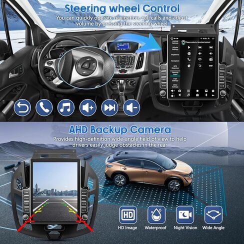 4G+64G - راديو ستيريو للسيارة مزدوج الدين لسيارة Ford Transit Connect 2014 2015 2016 2017 2018 مع CarPlay Android Auto، شاشة لمس عالية الدقة 9.7 بوصة، جهاز استقبال صوت السيارة GPS Bluetooth WiFi SWC FM AUX-in، كاميرا احتياطية in Saudi Arabia