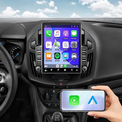 4G+64G - راديو ستيريو للسيارة مزدوج الدين لسيارة Ford Transit Connect 2014 2015 2016 2017 2018 مع CarPlay Android Auto، شاشة لمس عالية الدقة 9.7 بوصة، جهاز استقبال صوت السيارة GPS Bluetooth WiFi SWC FM AUX-in، كاميرا احتياطية in Saudi Arabia