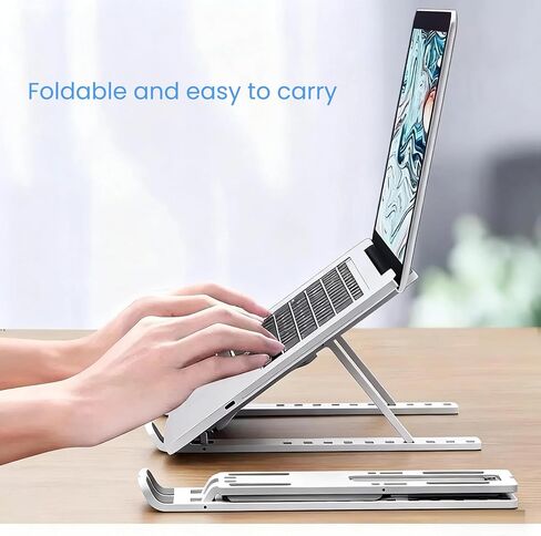 Laptop Stand for Desk, Adjustable Foldable Portable Laptop Riser, ABS+Silicone Ventilated Cooling Notebook Holder for 10-17.3" Laptops & Tablets (Black) in Saudi Arabia