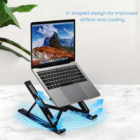 Laptop Stand for Desk, Adjustable Foldable Portable Laptop Riser, ABS+Silicone Ventilated Cooling Notebook Holder for 10-17.3" Laptops & Tablets (Black) in Saudi Arabia