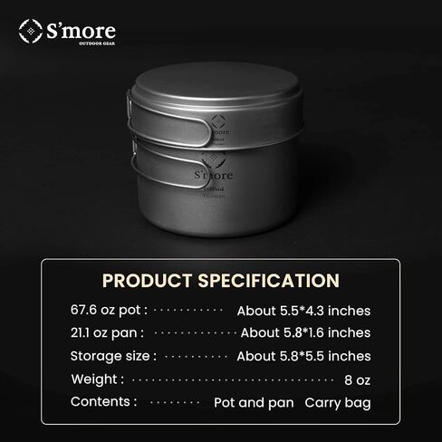 S'More Titanium Cooking Set, Pot and Pan 2 in 1 with Folding Handle, Ultralight Eco-Friendly Camping Cookware for Traveling, Picnic, and Hiking in Saudi Arabia